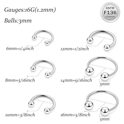Ruifan 20G 18G 16G 14G 12G Horseshoe Nose Ring Titanium Septum Rings Piercing Jewelry Cartilage Conch Helix Rook Lip Tragus Earring Hoop Eyebrow Retainer For Women Men 6mm 8mm 10mm 12mm 14mm 16mm 19mm - size: Ball: 16G - 6MM