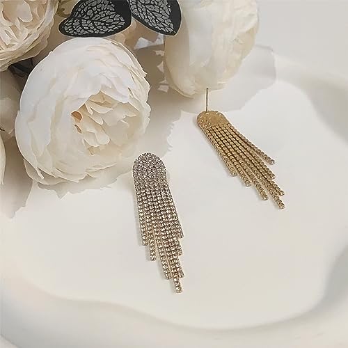 HERIER Rhinestone Earrings Dangling for Women Chandelier Statement Tassel Earrings Girls Silver Sparkly Drop Cubic Zirconia Crystal Earrings Long Dangle Costume Jewelry - color: Gold-Round Tassel