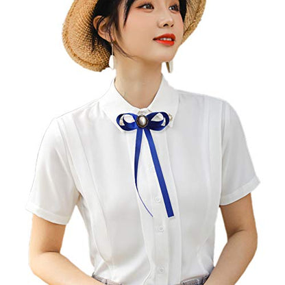 FASELE JKQBUX Women's Brooch Pin pearl Jk preppy style Pre Neck Tie Wedding Party Bow for Women Student Bow Tie accessory - color: Royalblue
