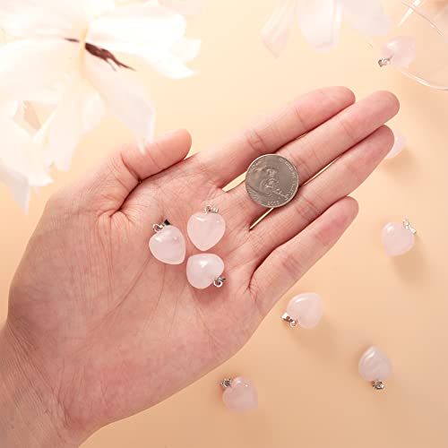 10Pcs Heart Stone Charm Pendants Natural Rose Quartz Gemstone Pendants with Platinum Brass Loops for DIY Necklace Keychains Earring Crafts Supplies - color: Rose Quartz