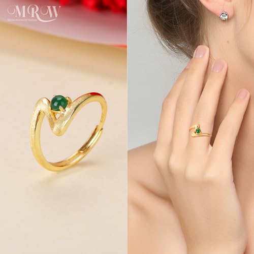MRW Rings For Women Handmade Natura Green 925 Sterling Silver Gold Plated Zircon Ring Jewelry For Women - color: NATURAL JADE