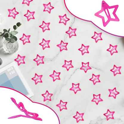 ELANE 70 Pcs Glitter Star Snap Hair Clips for Women Girl,Cute Hair Barrettes for Women Fine Thin Hair Accessories DIY (Glitter-Rosered) - color: Rosered
