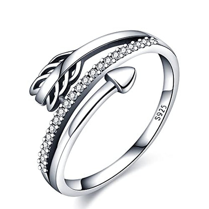 KUNSIR 925 Sterling Silver Rings Classic Cubic Zirconia Eternity Promise Statement Anniversary Wedding Bands Engagement Rings for Women Infinity Forever Love Ring Size 7-9 - style: 1-Encircling Arrow Ring