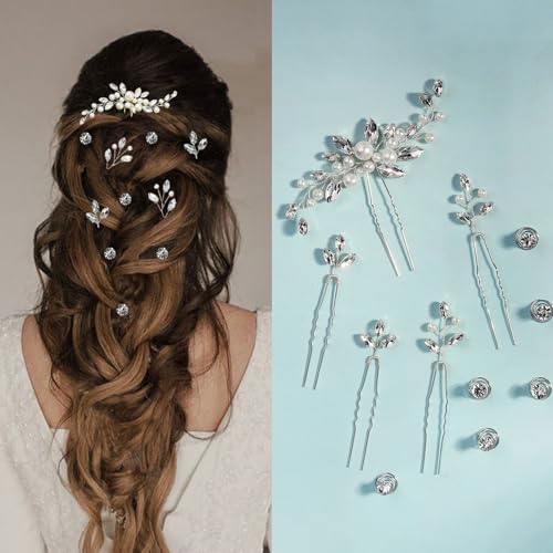 11 Pieces Wedding Hair Accessories Pearl Crystal Bridal Hair Pins HairPieces for Brides Vintage Decorations for Bride Bridesmaids - color: Set 9135