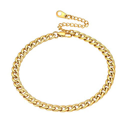 U7 Ankle Bracelets for Women Stainless Steel Waterproof Tarnish Resistant | 18K Gold Plated/Silver/Rose Gold Anklets, Cuban Chain Anklet Bracelets, Perfect for Summer Beach and Vacation Outfits - color: Gold Plated-5mm-Curb Chain
