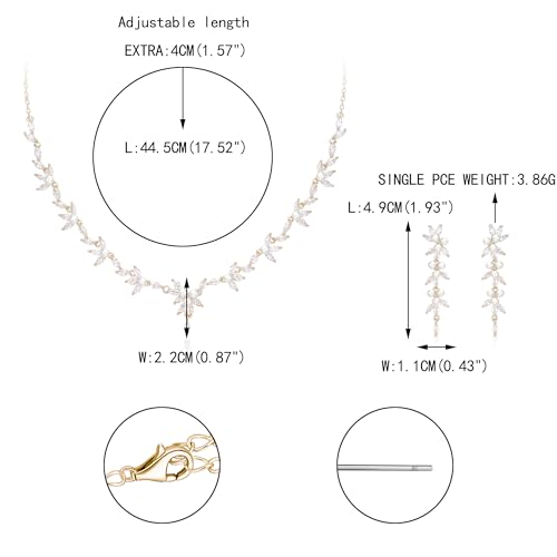 EVER FAITH Cubic Zirconia Pearl Leaf Vine Wedding Jewelry Set for Bride | Crystal Filigree Bridal Necklace Earrings, for Women Bridesmaid - color: 2pcs_White Gold-Tone