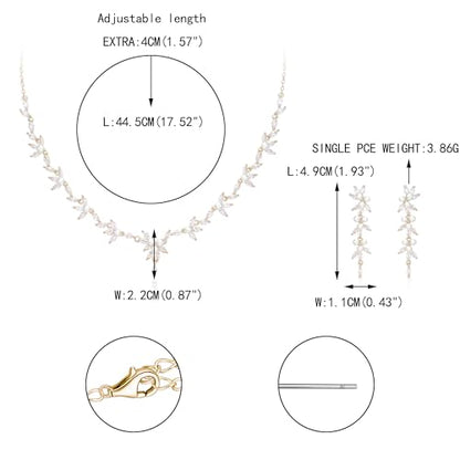 EVER FAITH Cubic Zirconia Pearl Leaf Vine Wedding Jewelry Set for Bride | Crystal Filigree Bridal Necklace Earrings, for Women Bridesmaid - color: 2pcs_White Gold-Tone