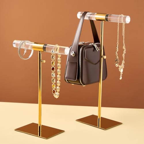 Set of 2 Acrylic Display Stand Jewelry Towers Stands | Stainless Steel Adjustable Height Long Necklaces Stand Tabletop Jewelry Organizer for Home Store Boutique