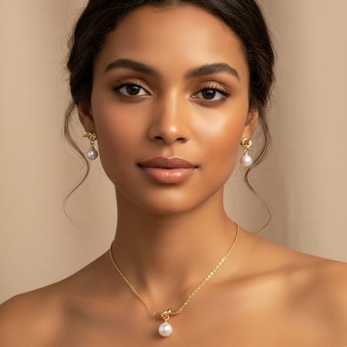Gold Jewelry Sets for Women, Gold Pearl Dangle Earrings Bracelets Necklaces Set, Women's Jewelry Gifts for Women Wife - style: Gold Pearl Necklace Set-2PCS