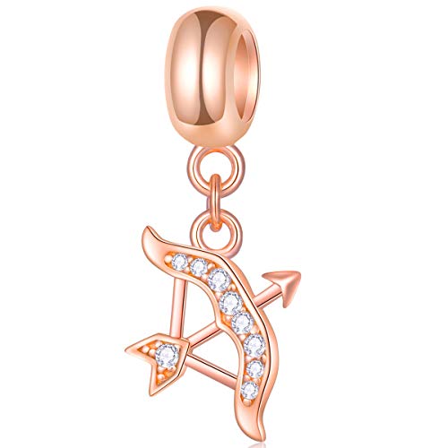 EMOSTAR Zodiac Sign Charms fits European Charm Bracelet – Rose Gold 925 Sterling Silver Necklace Pendant, 12 Horoscope Constellation Dangle CZ Birthstone Beads, Gifts for Women/Men/Birthday - color: Sagittarius (11.22 – 12.21)