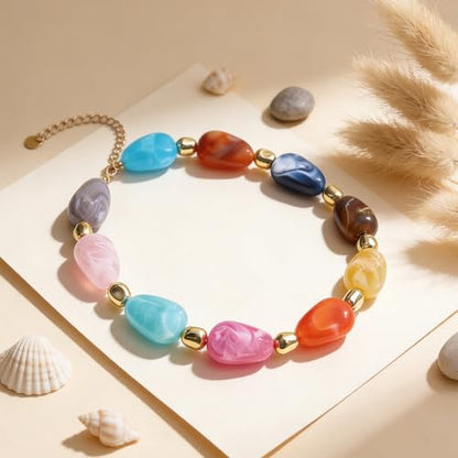 Rainbow Beaded Necklace for Women - Boho Necklaces Chunky Necklace for Summer Vacation Jewelry, Colorful Seed Bead Choker Statement Necklace - color: Thickest A