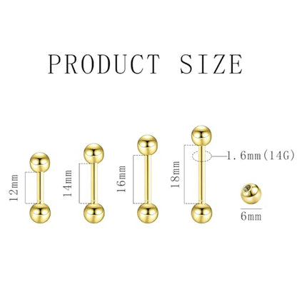 NEWITIN 48 Pieces 14G Stainless Steel Nipple Tongue Rings for Women Men | Hypoallergenic, Straight Barbells Piercing Jewelry Set, Silver Black Gold Bridge Piercings, Bar L 12-18mm, Ball Sz 5mm 6mm