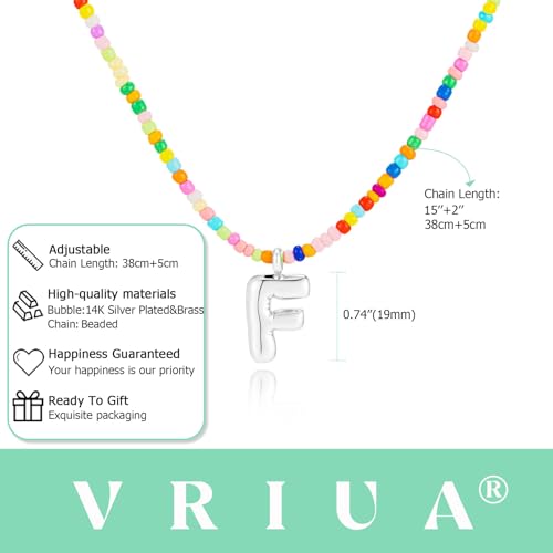VRIUA Colorful Initial Necklaces for Women – Bubble Letter A-Z Necklace Handmade Beaded Necklace Dainty Initial Necklaces for Girls Kids - Teen Girls Gifts Trendy Jewelry - color: Silver, style: F