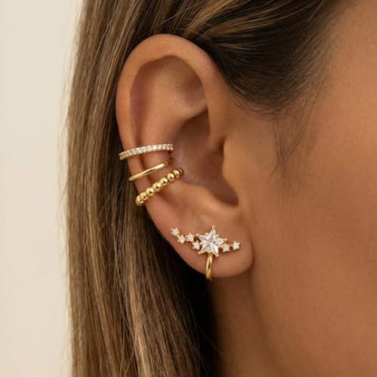 Ear Cuffs Non Piercing Ear Cuff for Women Clip on Huggie Hoop Earrings Gold Fake Earring Cuff with Chain Clips Minimalist Jewelry - color: B2:4pcs gold