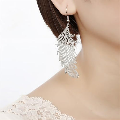4 Pairs Boho Feather Earrings for Women 14K Gold Plated Long Feather Earrings Gold Leaf Earrings Summer Beach Jewelry Gifts