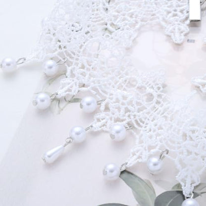 Wide Black Lace Choker Necklace Gothic Lace Pearl Tassel Necklace Short Hollow Flower Tattoo Necklaces Waterdrop Rhinestone Necklaces Halloween Wedding Party Jewelry - style: Style4