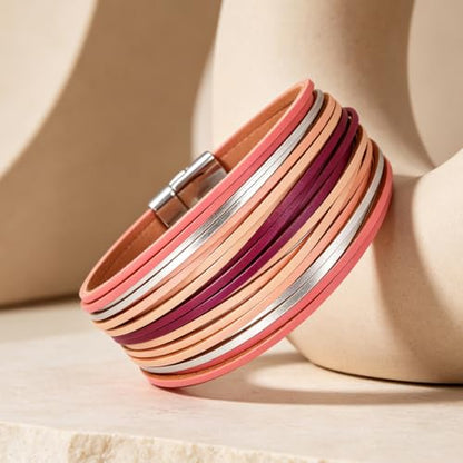 hotoo Leather Wrap Bracelet for Women - color: Pinkish purple