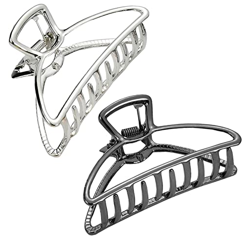 HH&LL Hair Clips, Metal Hair Claw Barrette Clamp Jaw for Women (2, Black+ Silver) - color: Black+ Silver