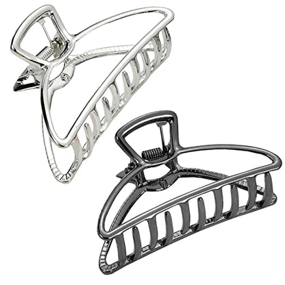 HH&LL Hair Clips, Metal Hair Claw Barrette Clamp Jaw for Women (2, Black+ Silver) - color: Black+ Silver