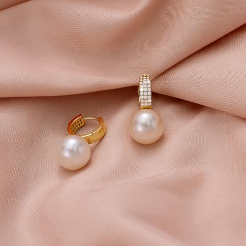 Pearl Earrings for Women 14K Gold Plated Hypoallergenic Pearl Earrings 5A Cubic Zirconia Dangle Earrings Elegant Jewelry - color: 6-Gold