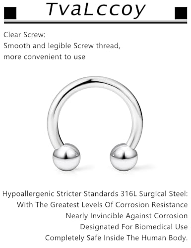 20/18/16/14G Horseshoe Septum Nose Lip Rings Smile Piercings 6/8/10/12/14/16mm Cartilage Helix Daith Earrings Surgical Steel Jewelry for Women Men - size: 14g*5/8in(16mm)