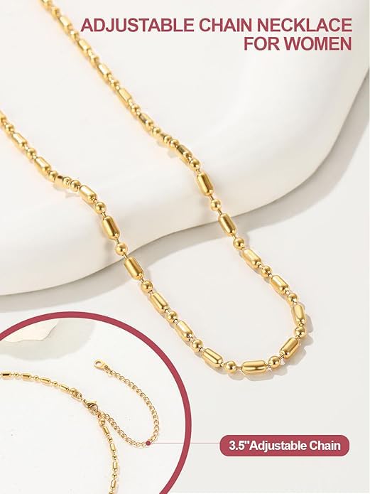 FOCALOOK Choker Necklace for Women, Double Layered Boho Beaded Choker Chain | Dainty 14K Gold Plated/Silver/Black Metal, Simple Small Satellite Beaded Chain Necklace, Hypoallergenic for Everyday Wear - color: 03.Beaded Choker-Gold
