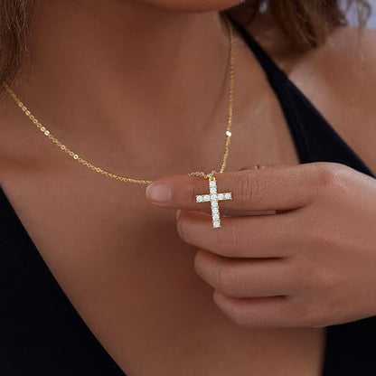 Poxtex Layered Gold Necklaces for Women, Stackable Dainty 14K Gold Silver Plated Trendy Simple Heart Diamond Cross Bow Circle Pendant Paperclip Choker Dot Chain Necklace,Jewelry Set Gifts for Women - color: Gold, style: Cross2
