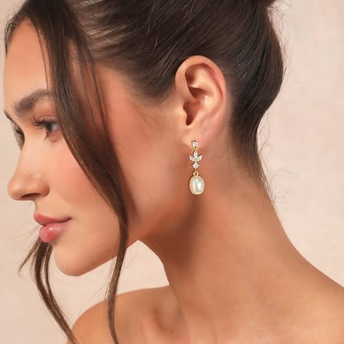Gold Earrings for Women Trendy, Dainty Dangle Earrings 14K Gold Plated Drop Earrings Cute Wedding Earrings Fashion Prom Bridal Jewelry Gifts - color: Gold-A8