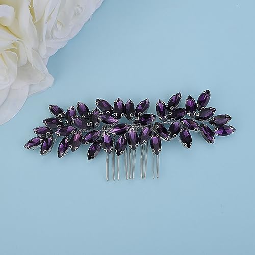 Teyglen Crystal Bride Wedding Comb - Purple Rhinestone Hair Side Comb & Accessory for Bride - color: Purple