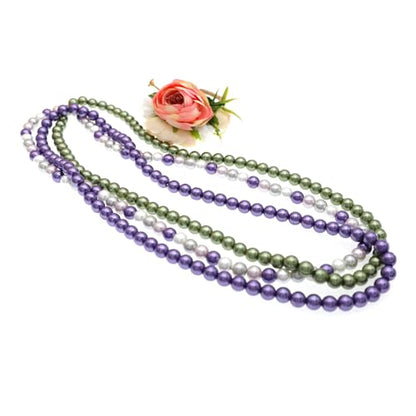 AAA+ Simulated Pearl Strand Necklace Colorful 10mm Pearls Choker Necklaces for Women 1920s Long Costume Jewelry Gift - color: long pearl necklace White Purple 24 Inches