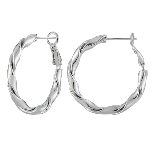 14k Gold Plated Hoop Earrings for Women, 925 Sterling Silver Posts Thick Twist Hypoallergenic Chunky Large Earrings 20mm 30mm 40mm 50mm - color: silver, size: 30mm