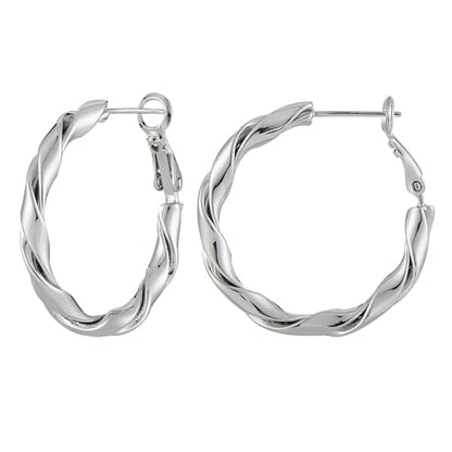 14k Gold Plated Hoop Earrings for Women, 925 Sterling Silver Posts Thick Twist Hypoallergenic Chunky Large Earrings 20mm 30mm 40mm 50mm - color: silver, size: 30mm