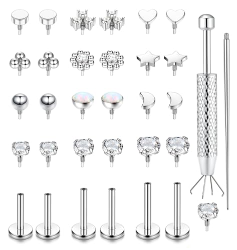 LOLIAS 16G 18G Flat Back Stud Earrings for Women - Hypoallergenic Surgical Steel Internal Thread Stud Piercing Jewelry for Tragus Helix Cartilage Conch Nose 6MM 8MM 10MM Lip Labret Medusa Piercing - color: Silver Tone, size: 18G-6mm/8mm/10mm Bar