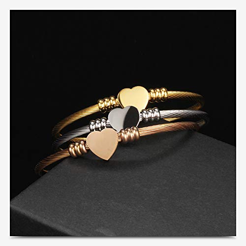 kelistom 316L Stainless Steel Love Heart Charm Bracelet for Women Romantic Gift Silver/Rose/18k Gold Plated OT Clasp Bracelets - color: heart cuff-rose gold