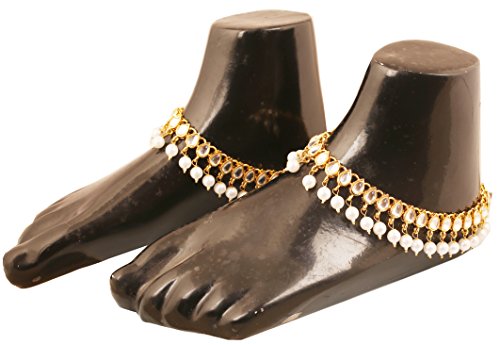 Touchstone Indian anklets for women gold silver payal set jewelry simple jhanjar bollywood handcrafted pretty stylish designer paazeb - style: D050 Gold