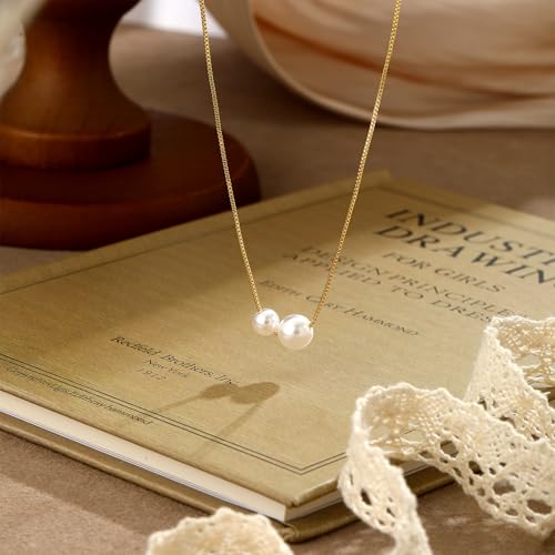 Gold Pearl Necklaces for Women - White Pearls Jewelry Gifts Wedding Bride Bridesmaid Jewelry - color: Gold-Two Pearl B