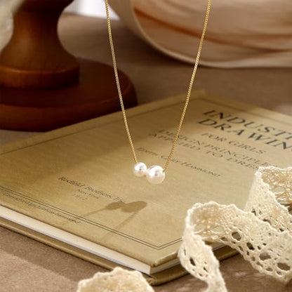 Gold Pearl Necklaces for Women - White Pearls Jewelry Gifts Wedding Bride Bridesmaid Jewelry - color: Gold-Two Pearl B