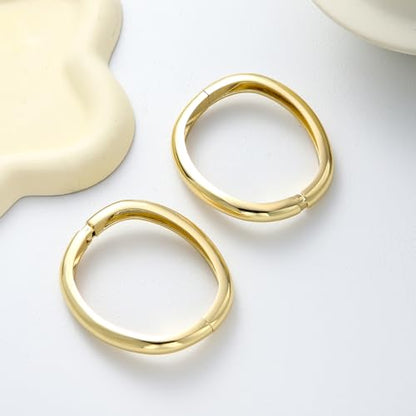 2pcs Gold Bangle Bracelets for Women, Trendy Hinged Cuff Open Wide Chunky Gold Bracelet Stack Arm Cuff Jewelry for Women - color: G-Gold Bangle