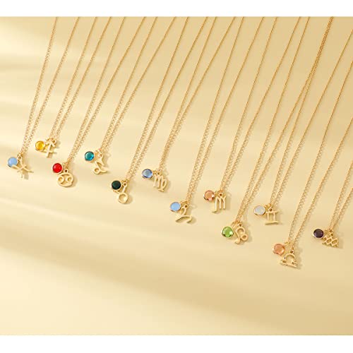 14k Gold Plated Zodiac Birthstone Crystal Pendant Necklace, Horoscope Sign Charm Necklace for Women Birthday Gift - color: Cancer-June