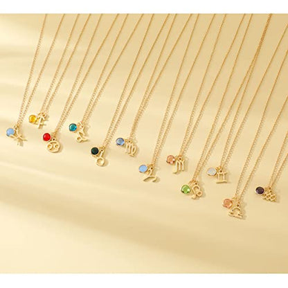 14k Gold Plated Zodiac Birthstone Crystal Pendant Necklace, Horoscope Sign Charm Necklace for Women Birthday Gift - color: Cancer-June