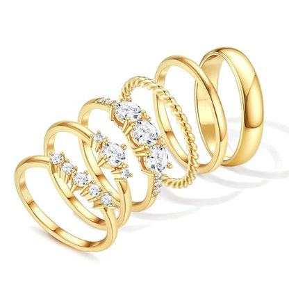 Besteel Gold Rings for Women - Non Tarnish 14K Gold Plated Stackable Rings, Dainty Cubic Zirconia Thin Thumb Ring Set, Trendy Statement Promise Wedding Bands Engagement Ring for Women Size 6-10