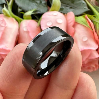 TUTISS 8mm Silver/Black/Gunmetal/Gold Tungsten Rings for Men Women Fashion Engagement Wedding Bands Matte Polished Pipe Cut Comfort Fit - color: 8mm Black Tungsten