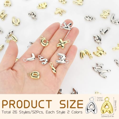 SANNIX 52Pcs/2 Sets Letter Charms for Jewelry Making Gold and Silver | A-Z Alphabet Initial Letter Charms Pendants, With 120 Open Jump Rings, Bracelet Necklace Earrings Crafts Making