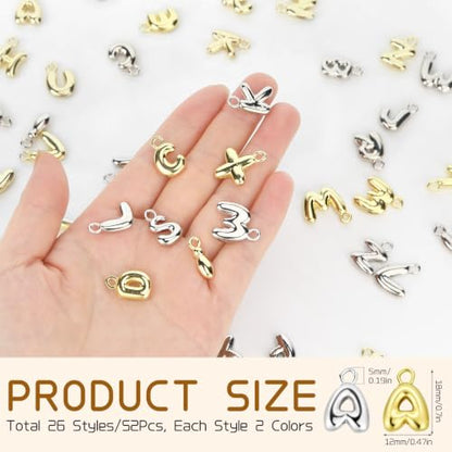 SANNIX 52Pcs/2 Sets Letter Charms for Jewelry Making Gold and Silver | A-Z Alphabet Initial Letter Charms Pendants, With 120 Open Jump Rings, Bracelet Necklace Earrings Crafts Making