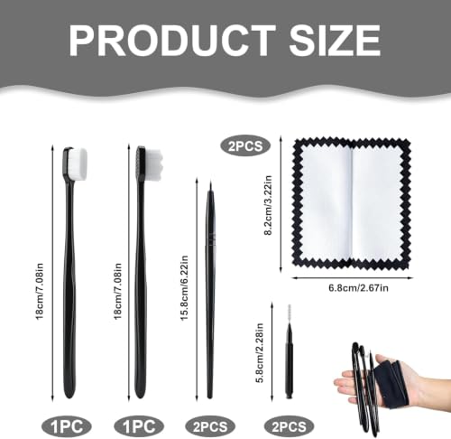 Jewelry Cleaning Kit with Cleaning Brushes and Velvet Polishing Cloths - color: 8 Piece Black