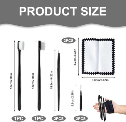 Jewelry Cleaning Kit with Cleaning Brushes and Velvet Polishing Cloths - color: 8 Piece Black