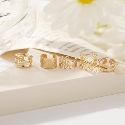 5 Pcs Gold Ear Cuffs for Women Non Piercing Ear Cuff Earrings Clip on Earring Set Huggie Hoop Earrings Cartilage Earrings Stack Jewelry for Women