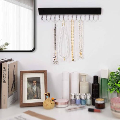 SCUNDA Wall Mounted Necklace Holder, Classic Style Necklace Holder, Tangle-Free Wall Jewelry Organizer with 28 Hooks(2 Packs,Black) - color: Black