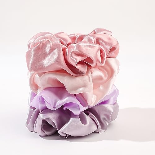 Satin Hair Scrunchies for Women's Thick Curly Hair - Big Ponytail Holders and Hair Ties for Girls, Cute No Crease No Damage Pony Tails - color: Pink