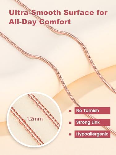 FOCALOOK Snake Chain Necklace, 1/1.2/1.5/2mm 14K Gold Plated Womens Chains | Hypoallergenic Stainless Steel Chain, Non Tarnish Rose Gold/Silver/Black Plated Finish, 14-30" Length for Everyday Layering - color: 1.2mm Rose Gold, size: 30 Inches